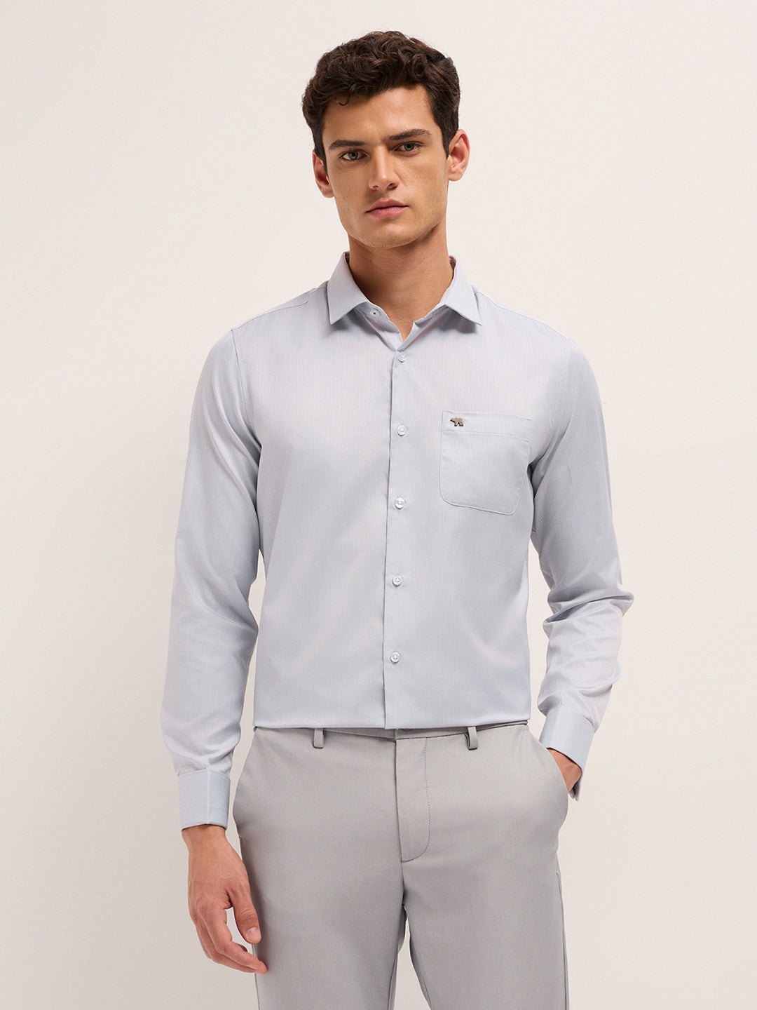 Grey Woven Micro Checks Tailored Fit Formal Shirt