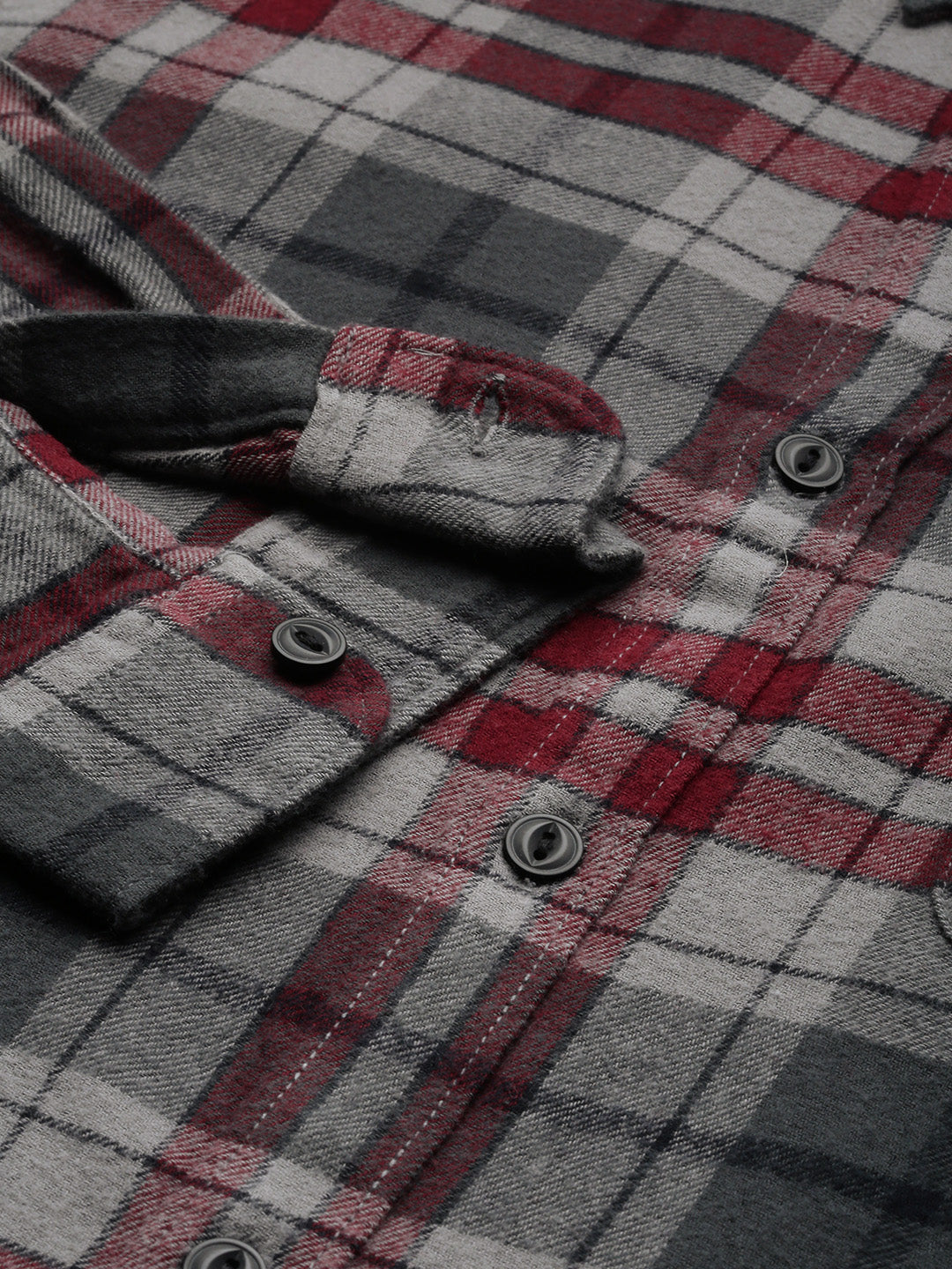 Men Grey Checked Slim Fit Cotton Casual Shirt