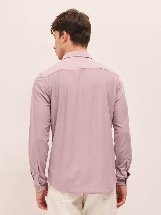 Pink Woven Textured Regular Fit Casual Shirt