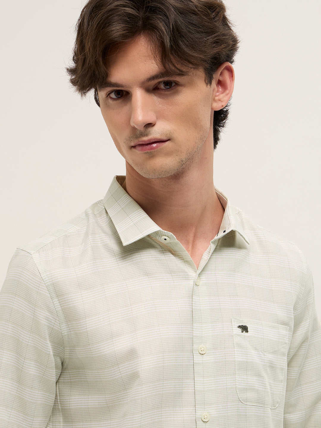 Light Green Woven Checked Design Tailored Fit Formal Shirt