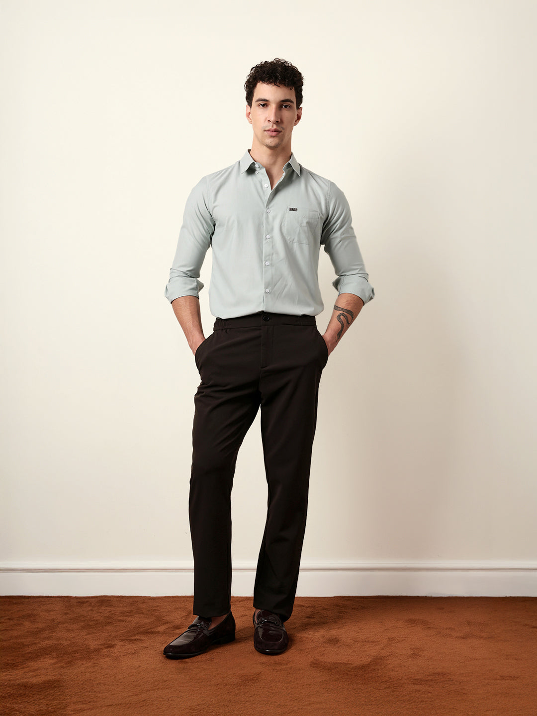 Light Green Solid Slim Fit Casual Shirt with a Classic Semi-Formal Look