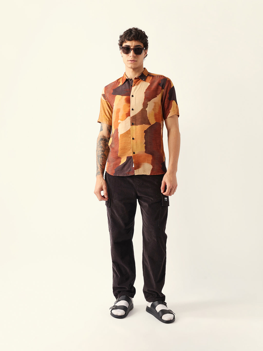 Multicolor Abstract Watercolor Brushstroke Print Regular Fit Casual Shirt