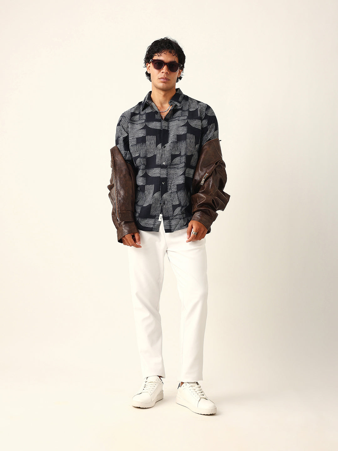 Black & White Geometric Printed Regular Fit Casual Shirt