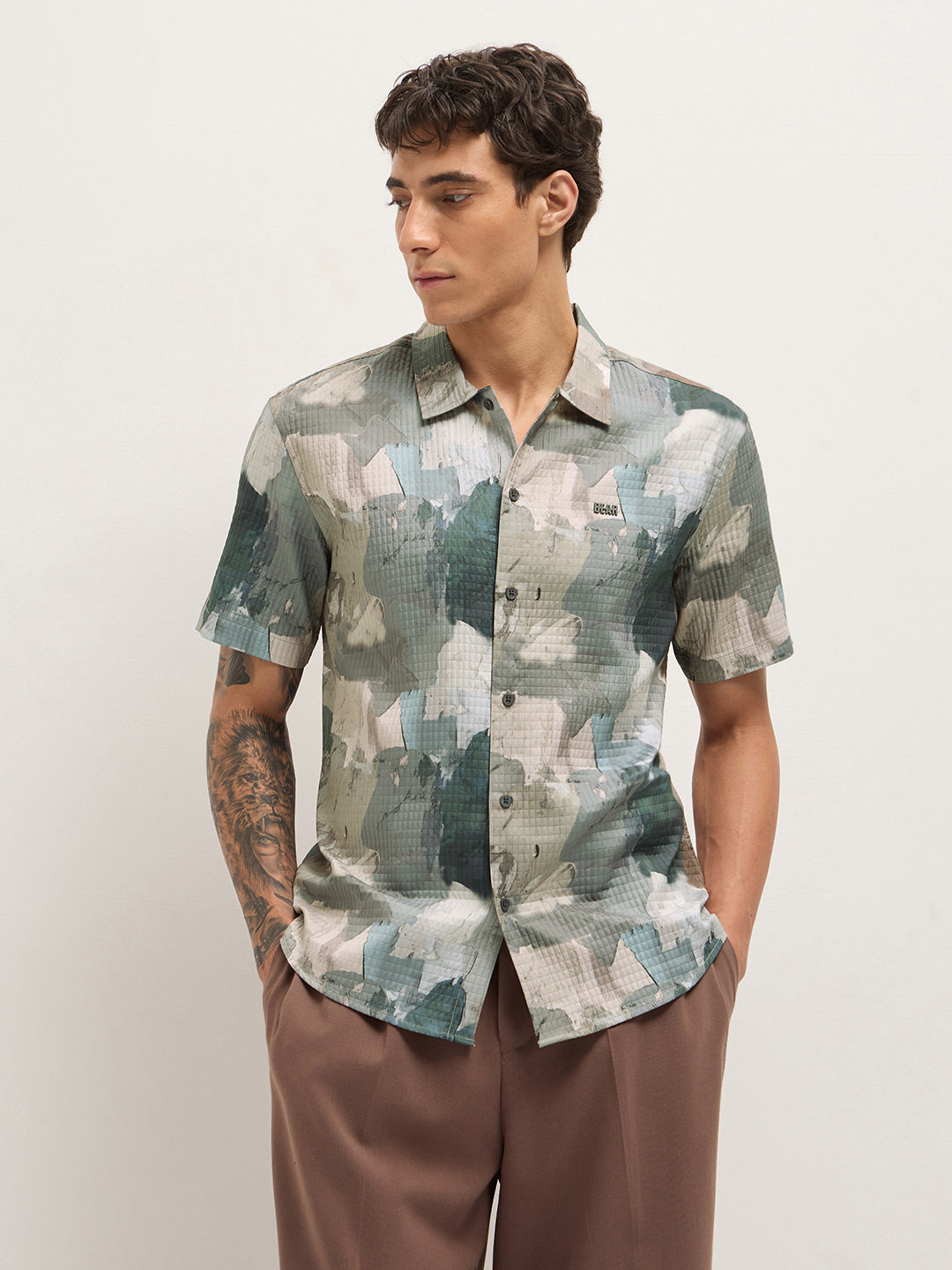 Multicolor Textured Check Abstract Digital Print Relaxed Fit Casual Shirt