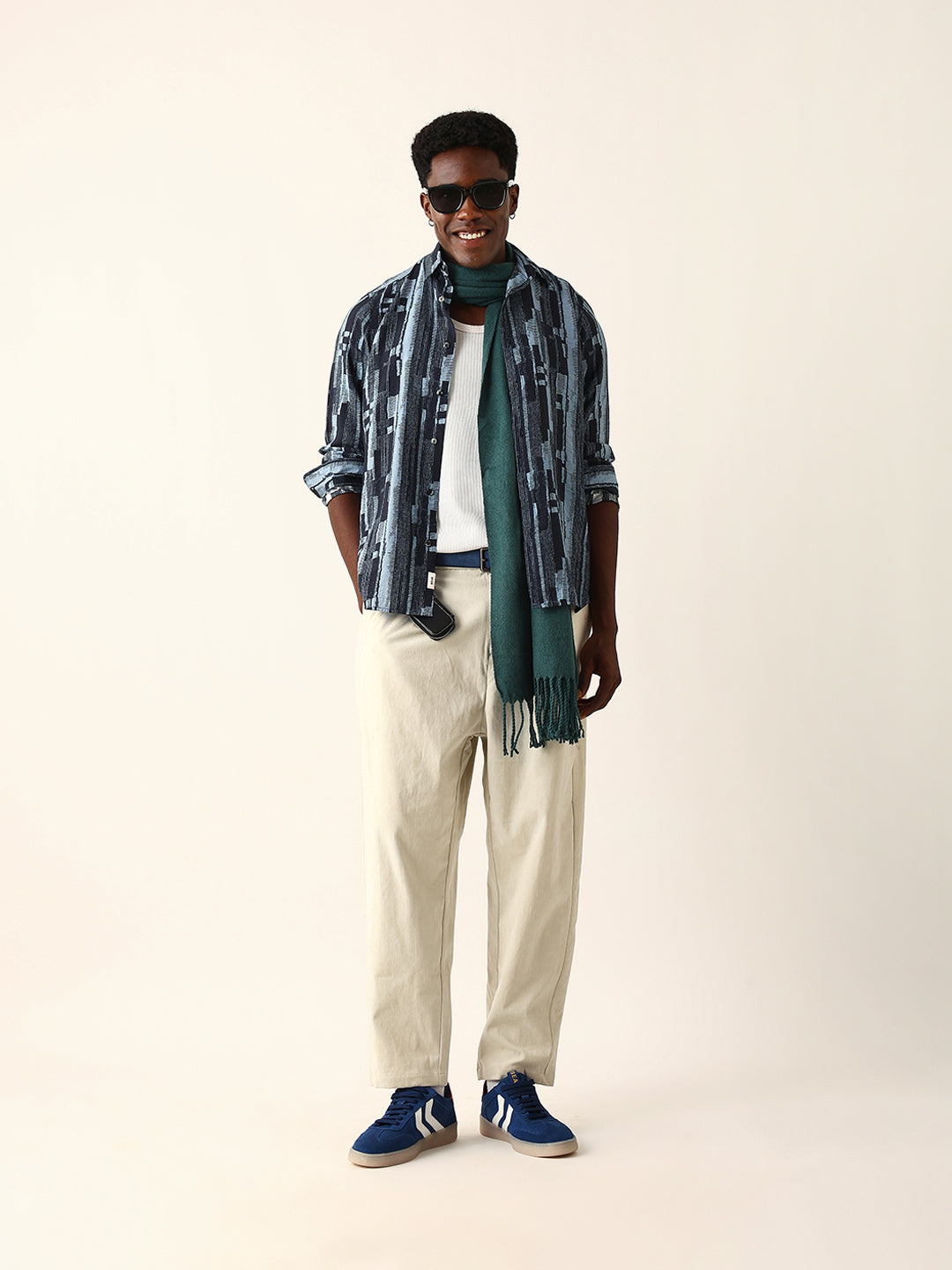Blue Abstract Textured Printed Regular Fit Casual Shirt