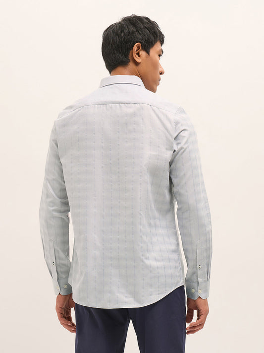 Grey Woven Stripe Tailored Fit Formal Shirt
