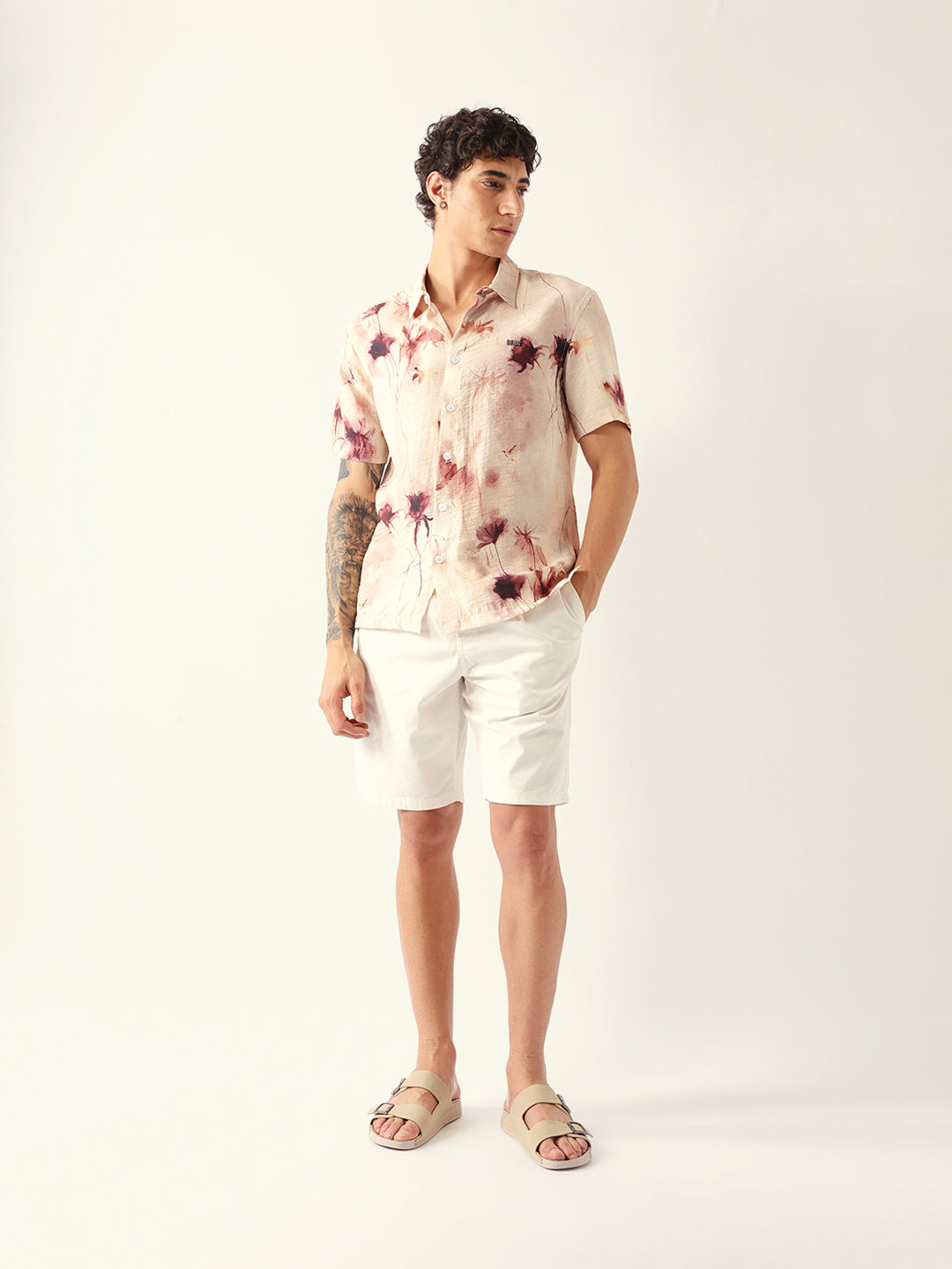 Multicolor Watercolor Botanical Print Relax Fit Casual Shirt
