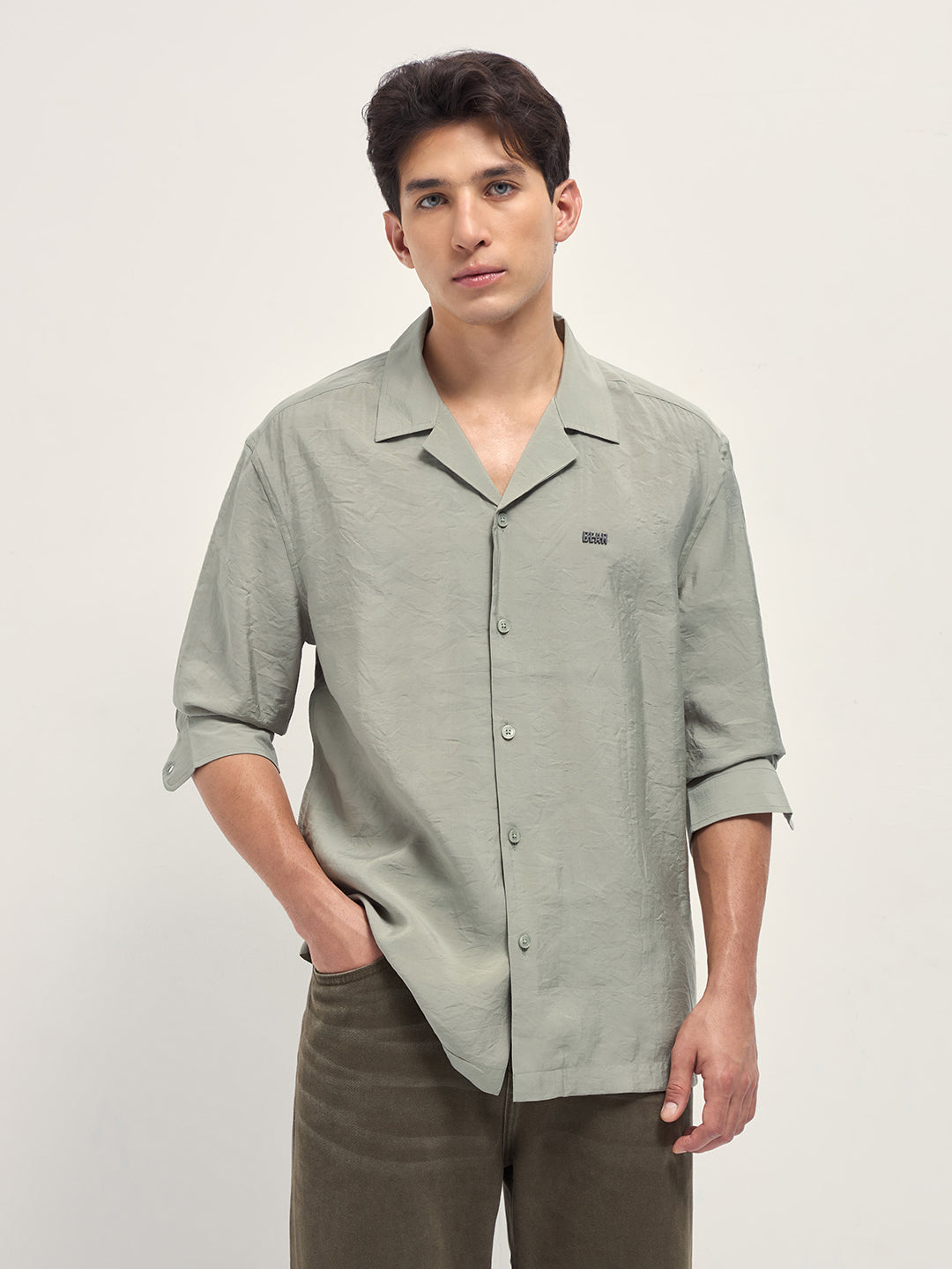 Light Green Lenzing Modal Solid Oversize Fit Casual Shirt