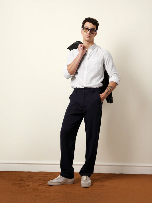 White Slub-Textured Woven Slim Fit Casual Shirt