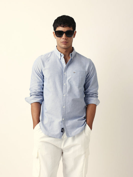 Blue Slim Fit Casual Solid Shirt