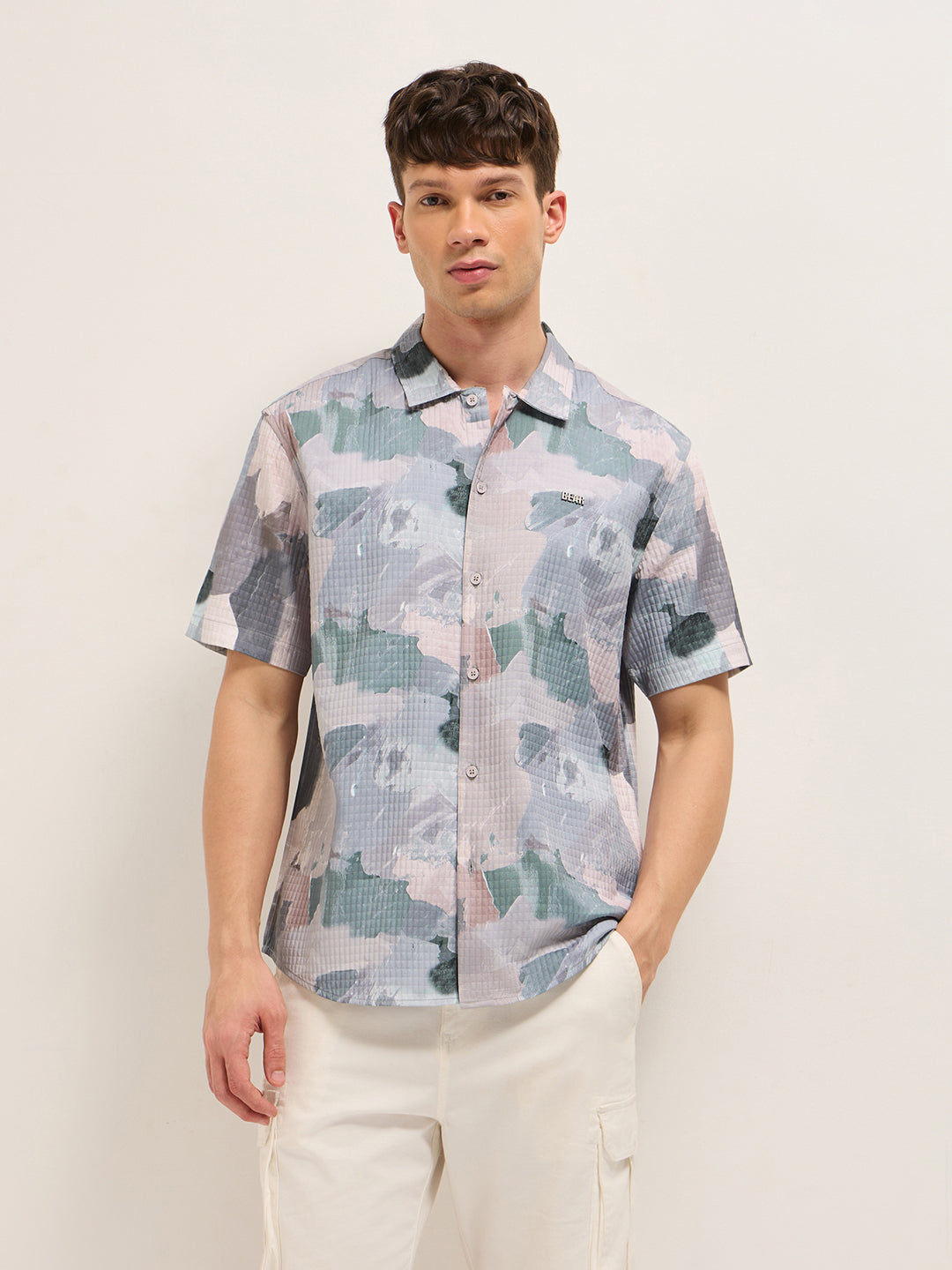 Multicolor Textured Check Abstract Digital Print Relaxed Fit Casual Shirt