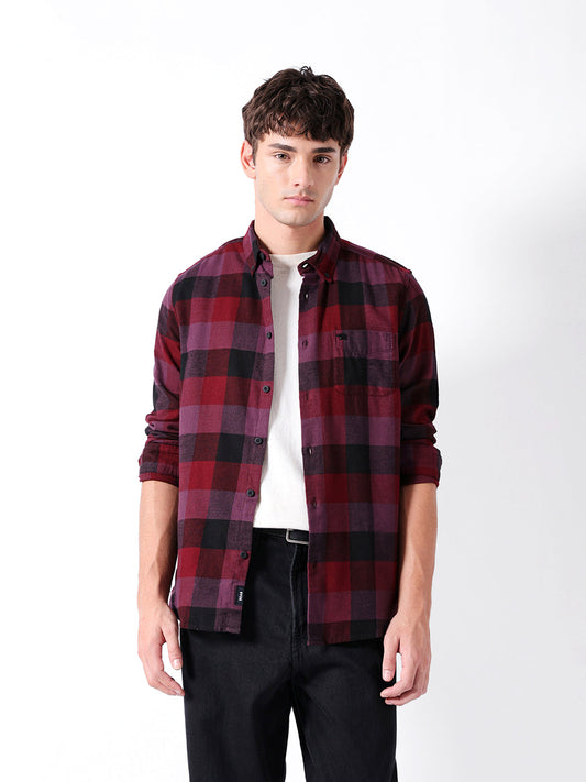 Maroon Flannel Check Slim Fit Casual Shirt