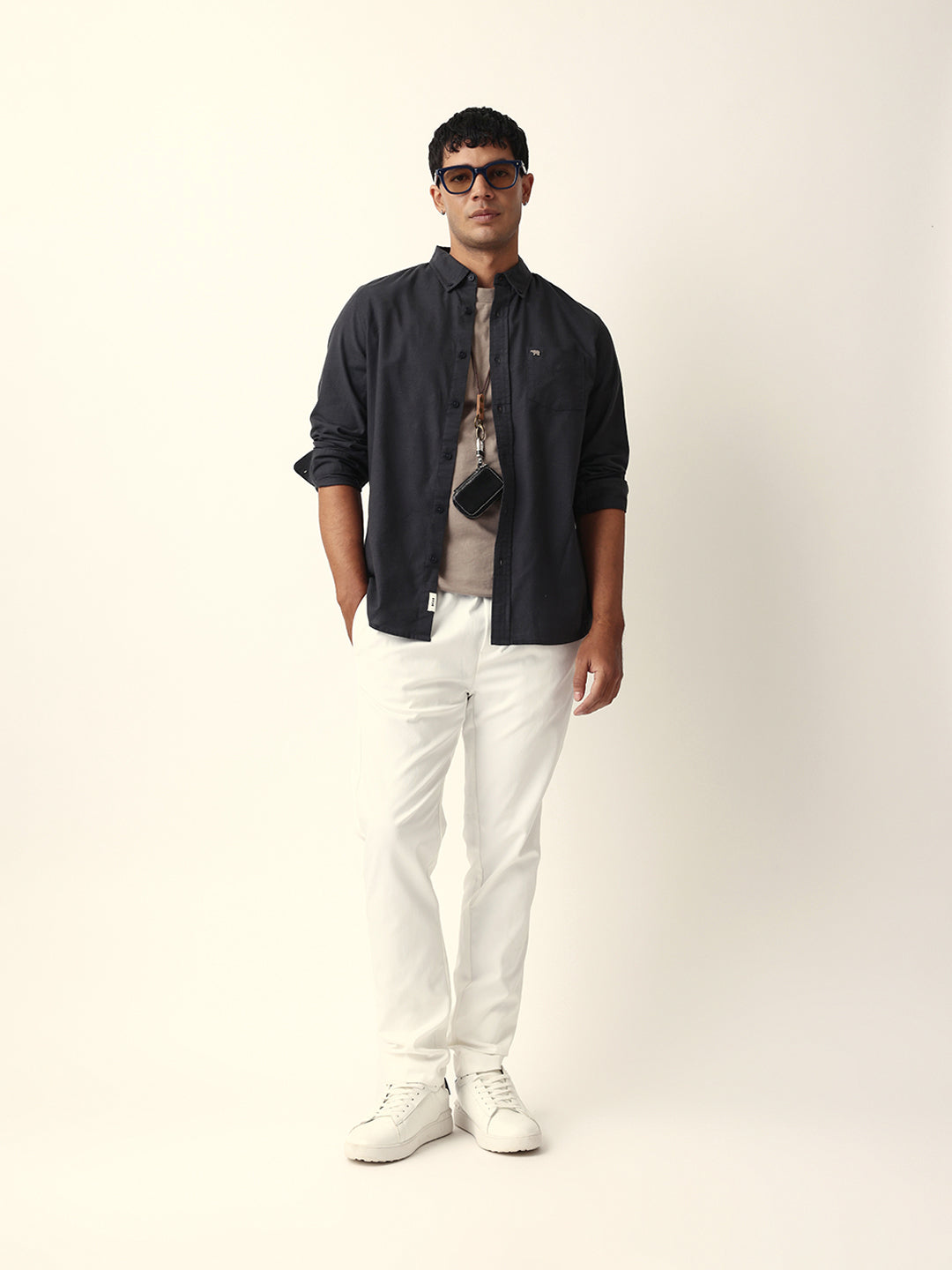 Black Solid Slim-Fit Casual Shirt with Button-Down Collar