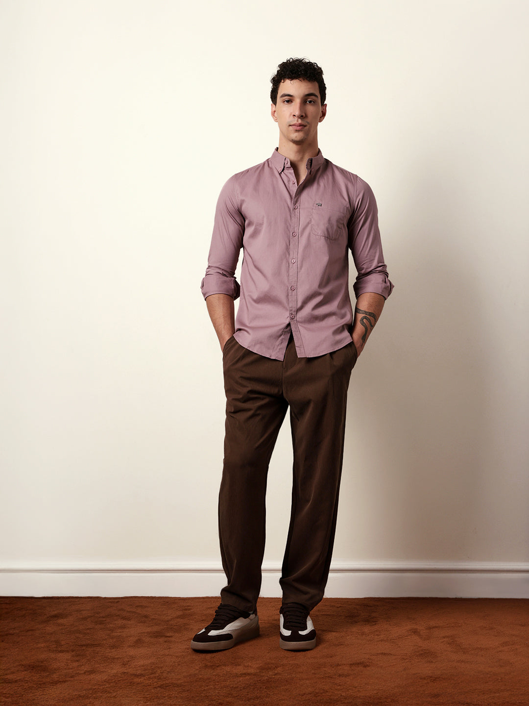 Pink Solid Cotton Slim Fit Casual Shirt