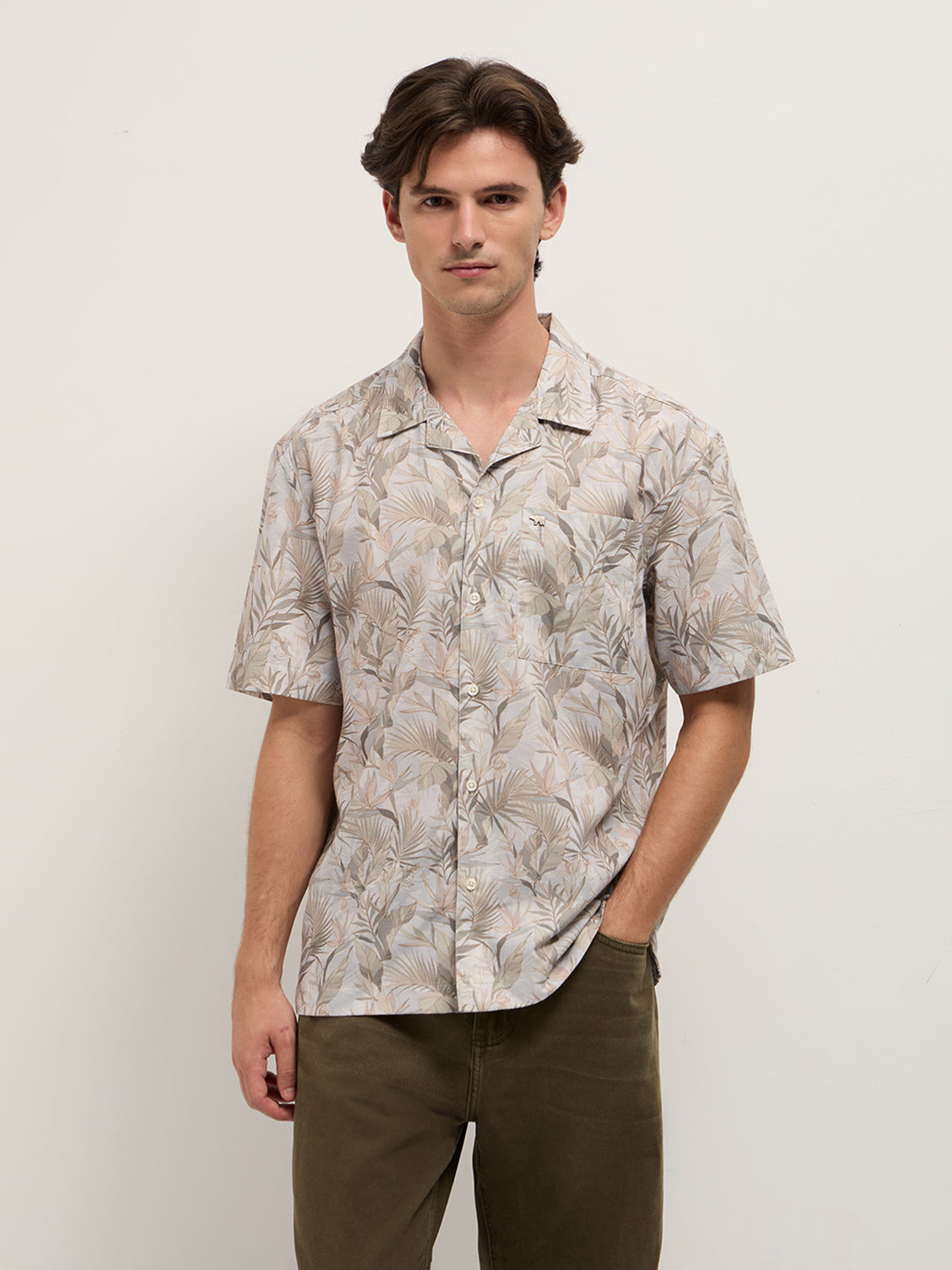 Multicolor Tropical Leaf Print Oversized Fit Half Sleeve Shirt