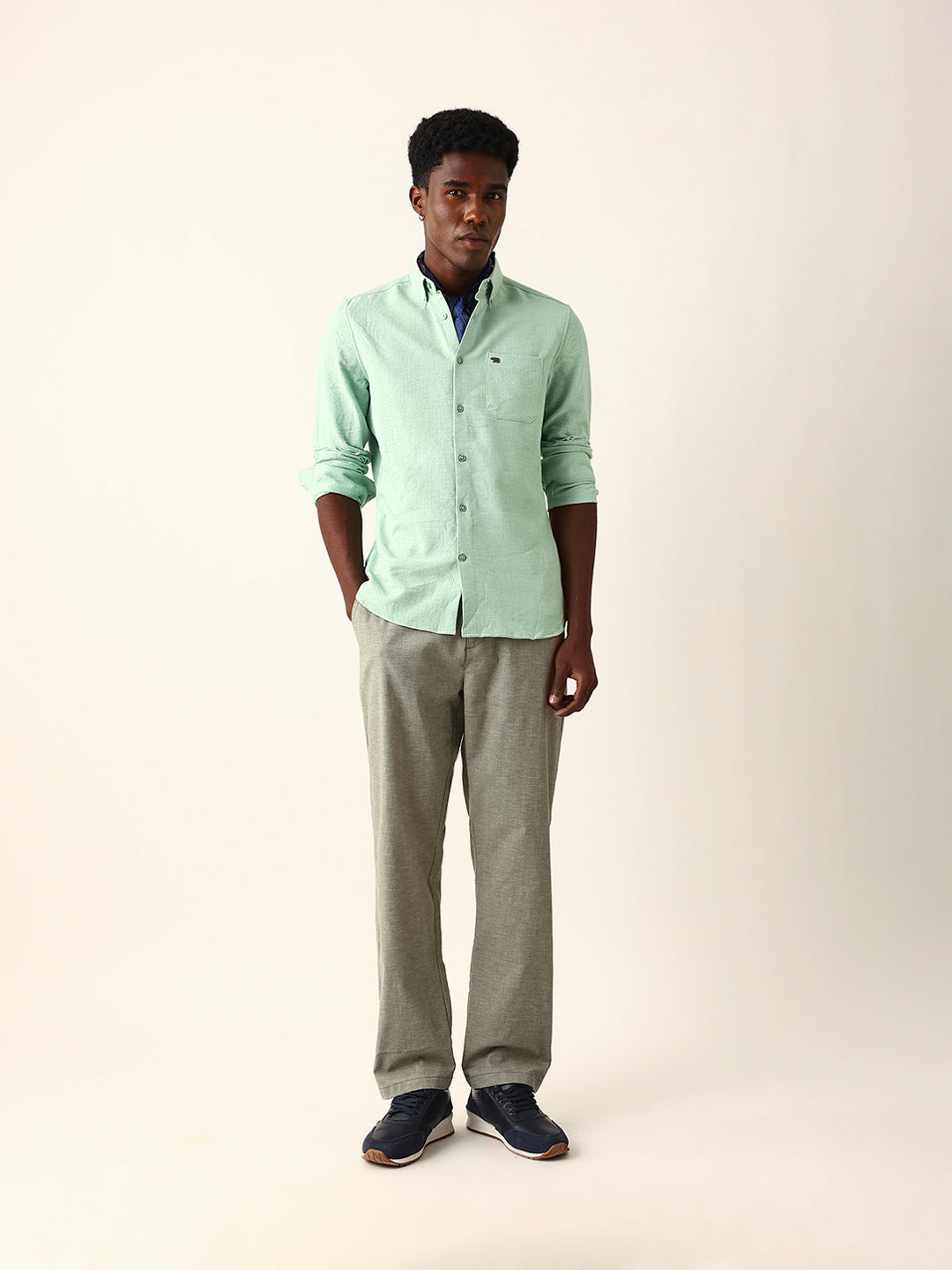 Light Green Slim Fit Casual Shirt with Woven Textured Design