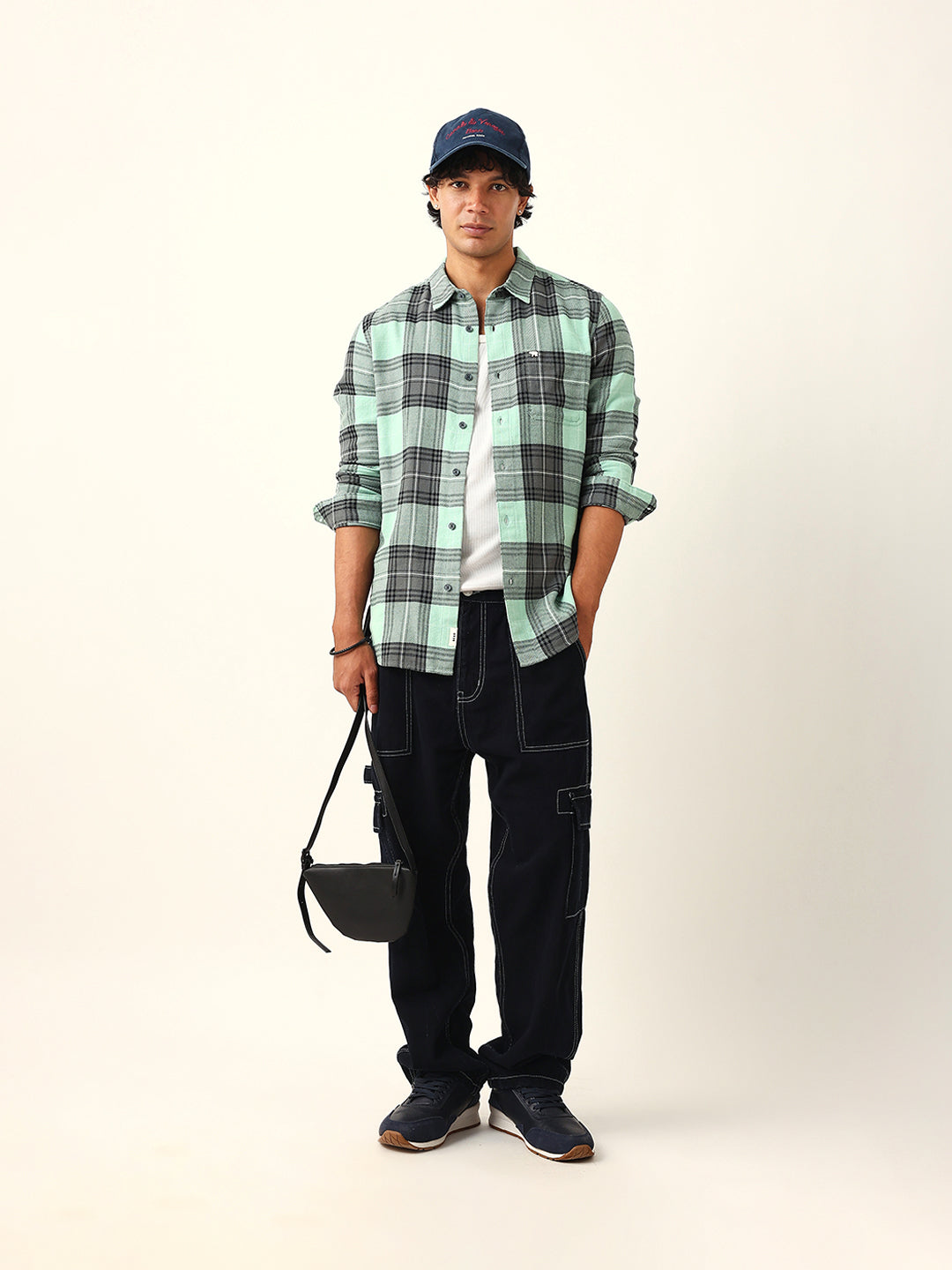Sage Green & Black Flannel Checked Slim Fit Woven Casual Shirt