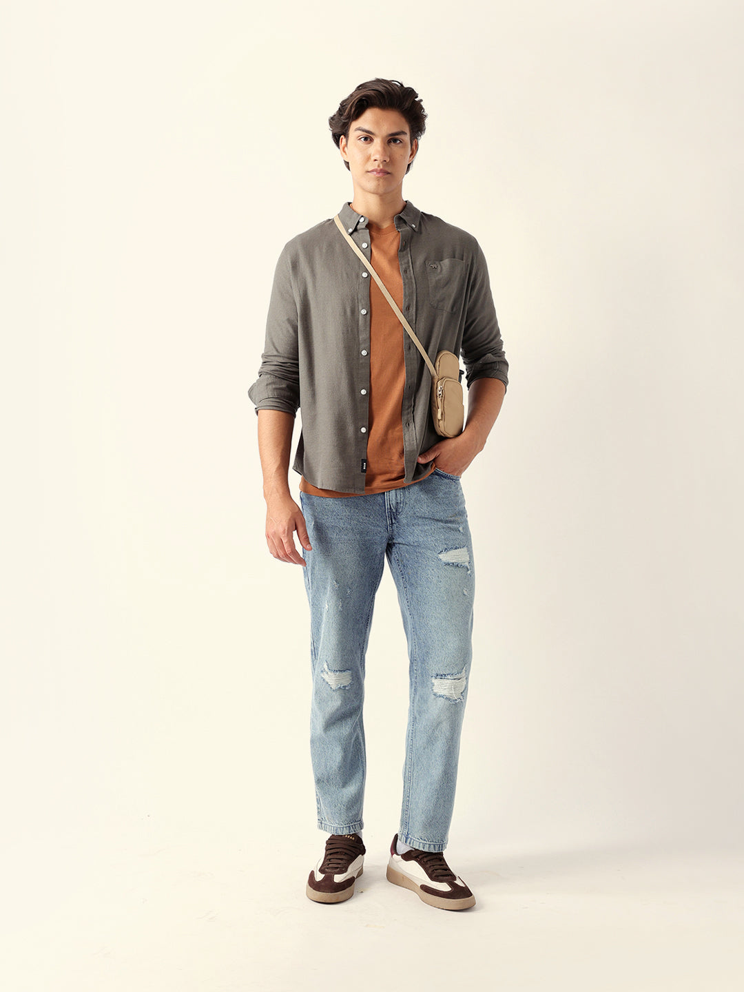 Olive Solid Slim Fit Cotton Casual Shirt