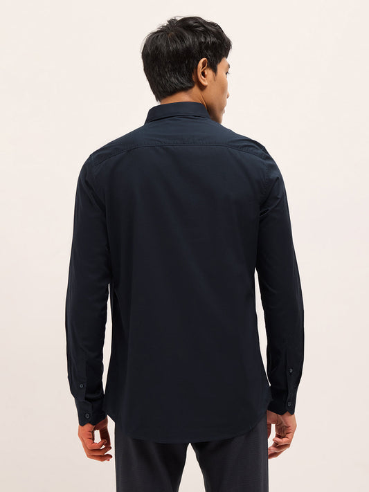 Dark Blue Solid Tailored Fit Formal Shirt