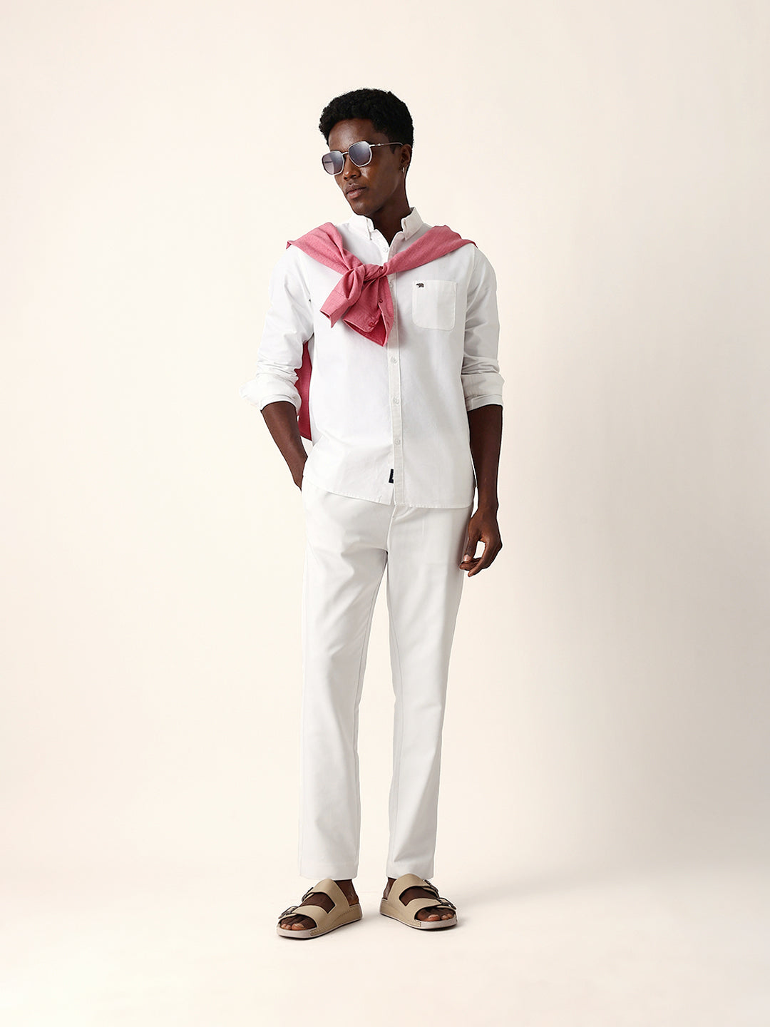 White Solid Slim-Fit Casual Shirt with Button-Down Collar