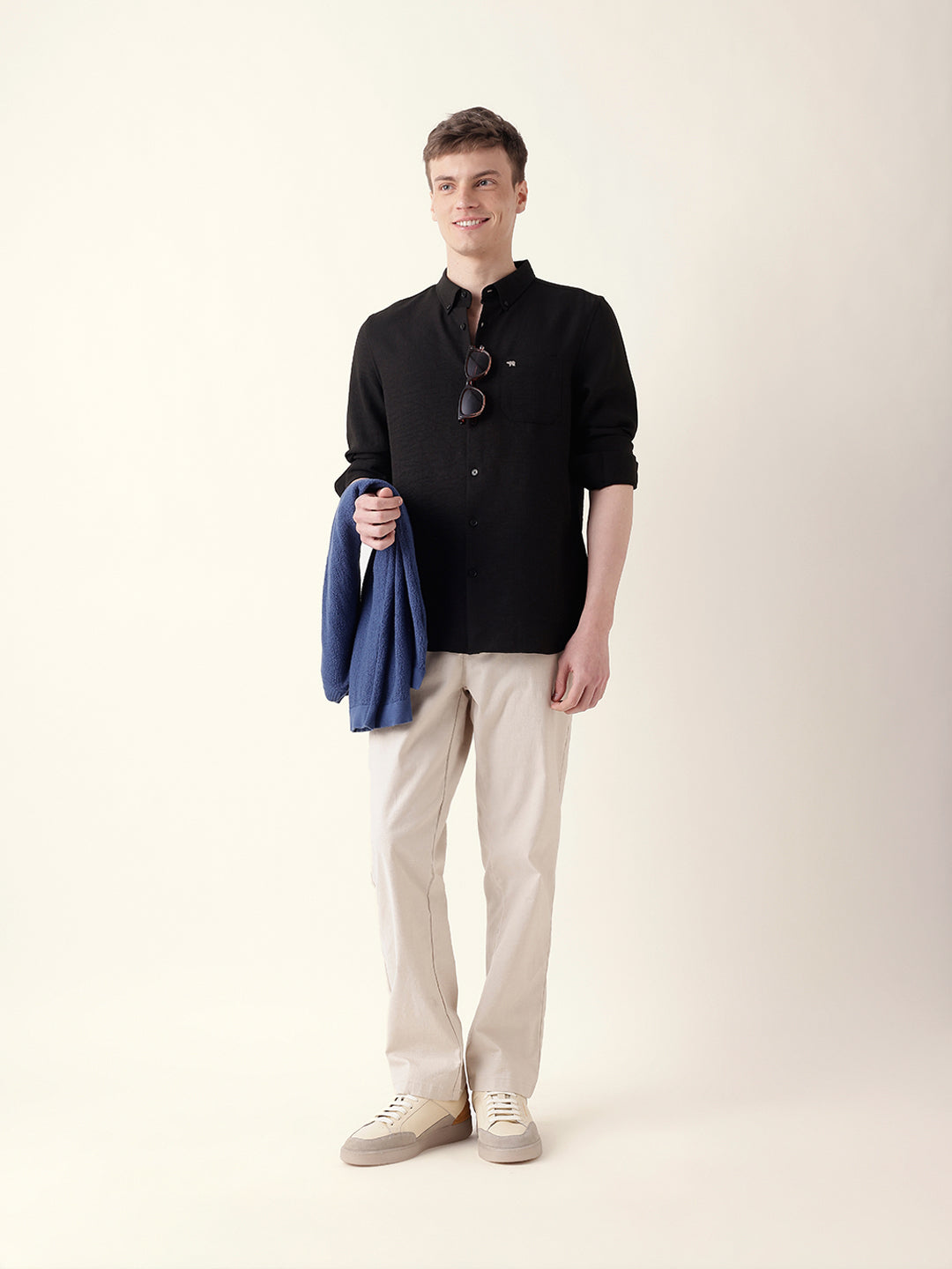 Black Slim Fit Casual Shirt with Woven Textured Design