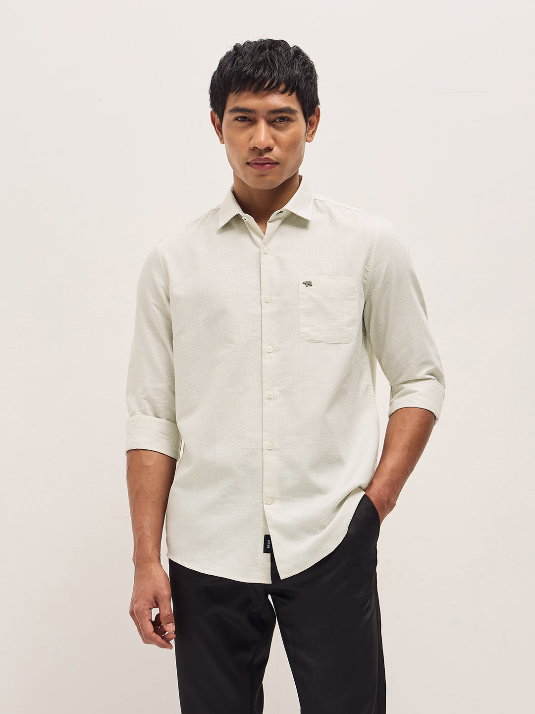 Light Green Woven Cotton Blend Tailored Fit Formal Shirt