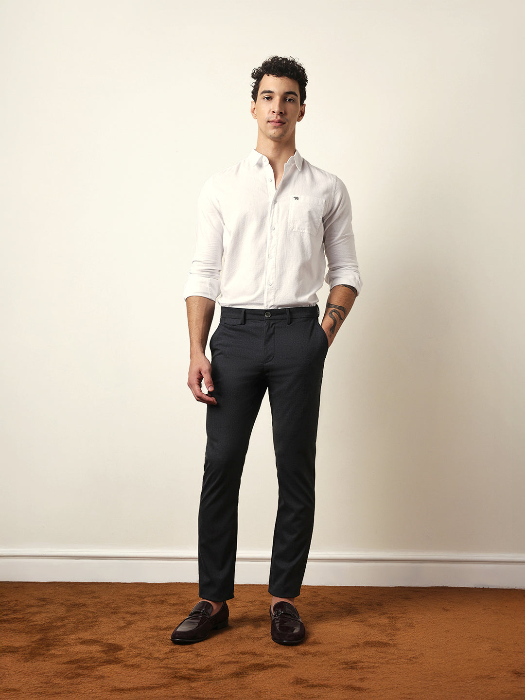 White Slim Fit Woven Textured Solid Casual Shirt