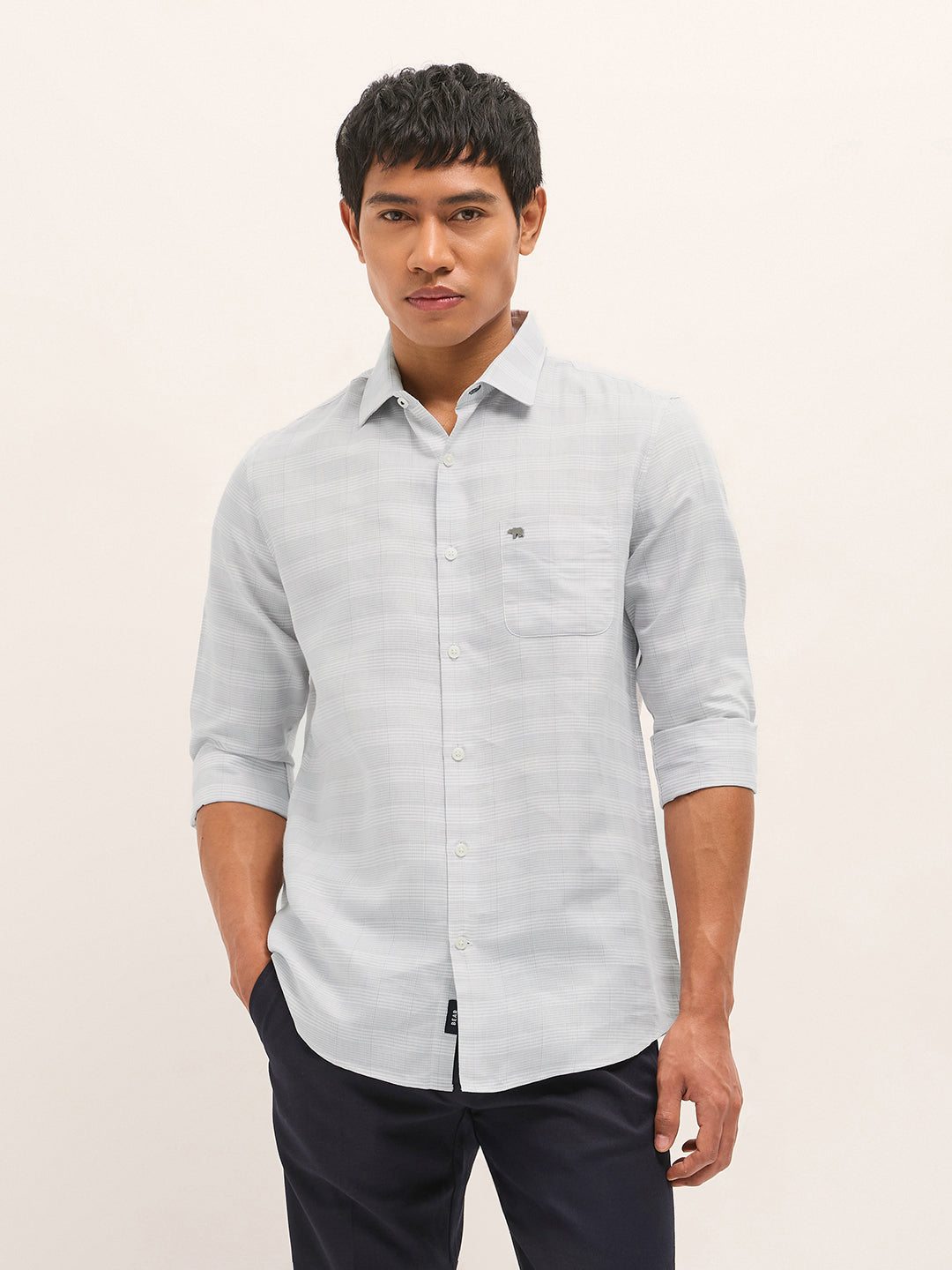 Grey Woven Checked Design Tailored Fit Formal Shirt