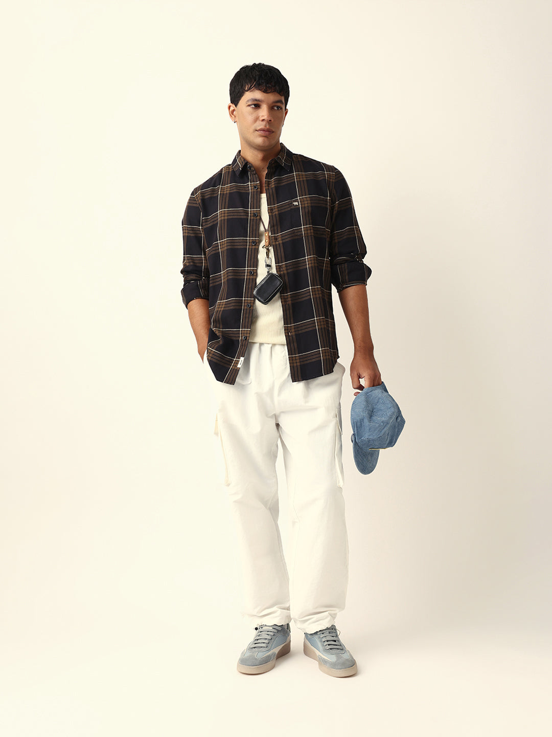 Brown Woven Tartan Checked Slim Fit Casual Shirt