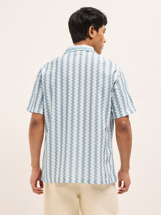 Blue Geometrical Woven Self-Design Relaxed Fit Casual Shirt