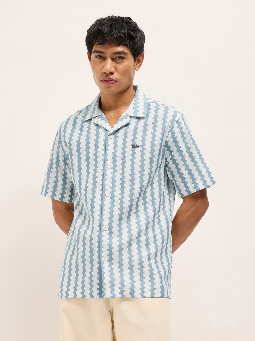 Blue Geometrical Woven Self-Design Relaxed Fit Casual Shirt