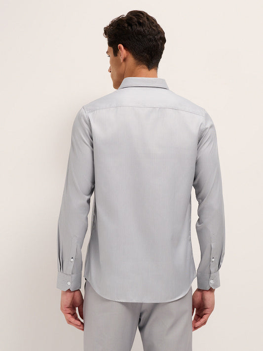 Grey Herringbone Woven Tailored Fit Formal Shirt
