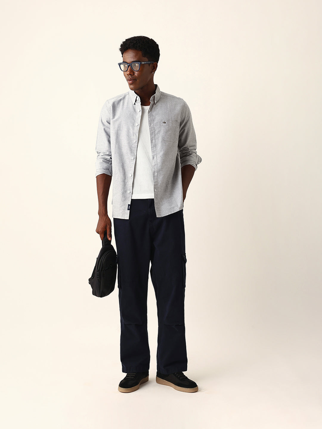 Light Grey Cotton Solid Slim Fit Casual Shirt