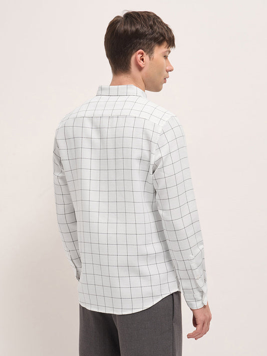 White Block Checks Slim Fit Casual Shirt