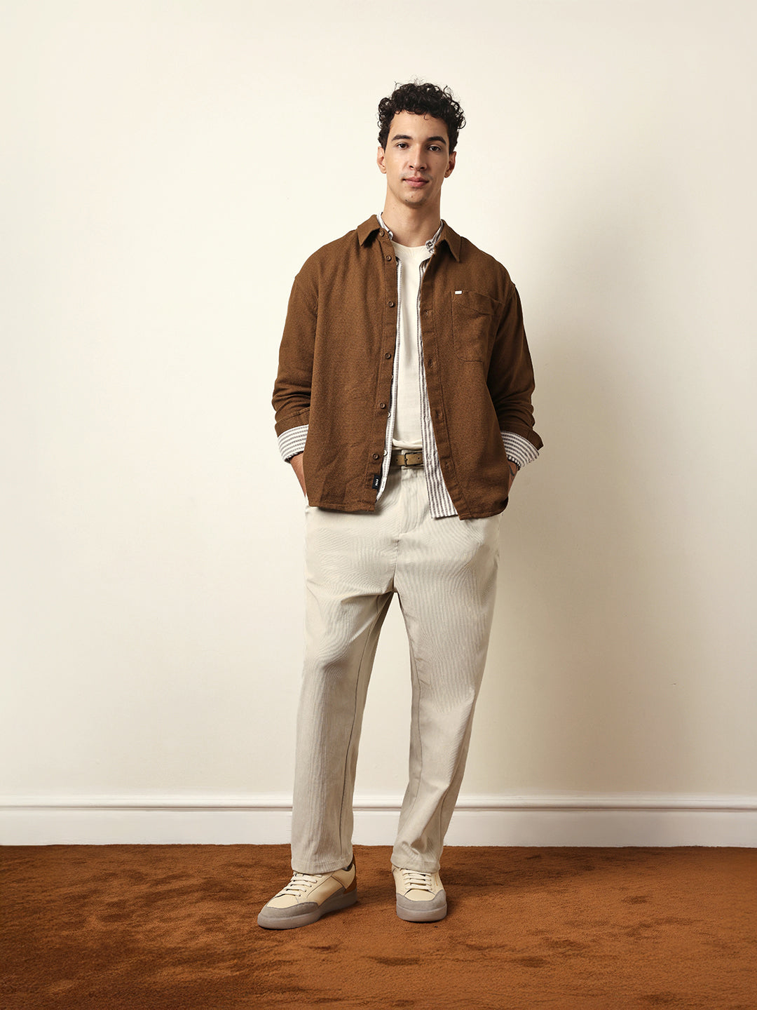 Mustard Textured Crepe Relaxed Fit Overshirt