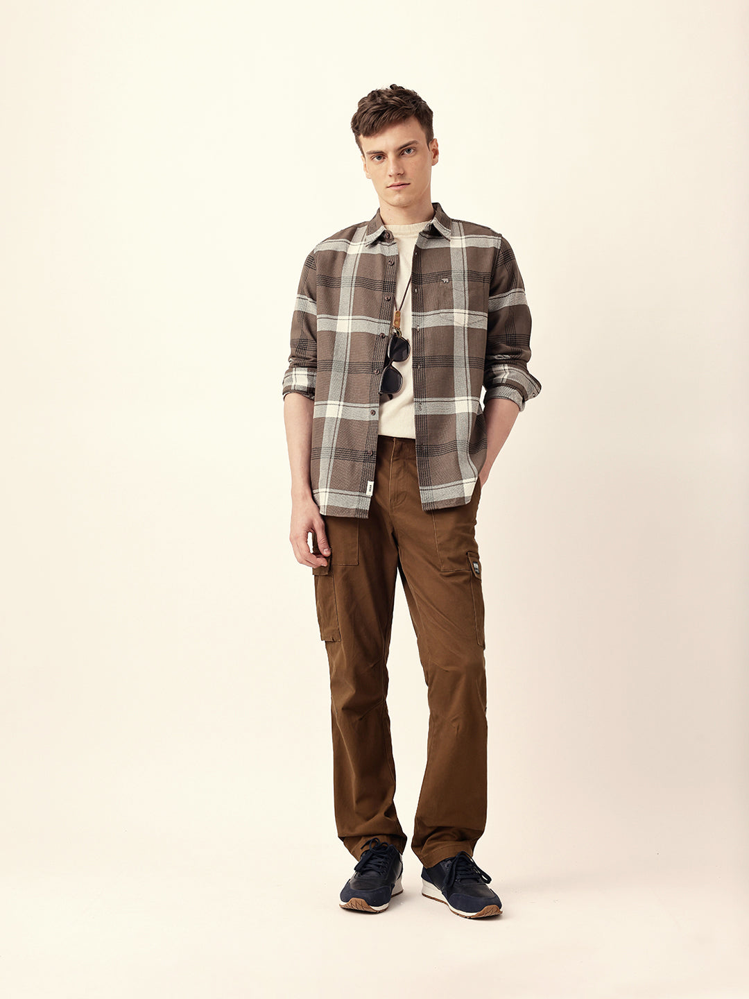 Brown Woven Check Slim Fit Casual Shirt
