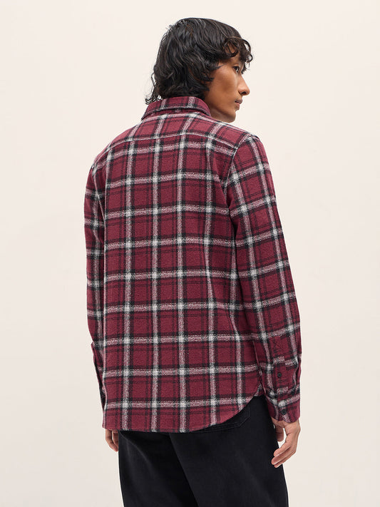 Maroon Slim Fit Tartan Checked Flannel Casual Shirt