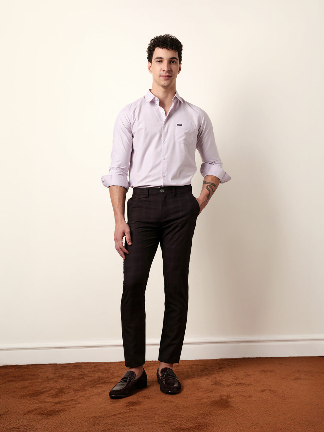 Purple Solid Slim Fit Casual Shirt with a Classic Semi-Formal Look