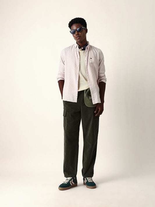 Light Pink Woven Micro-Checked Slim Fit Casual Shirt