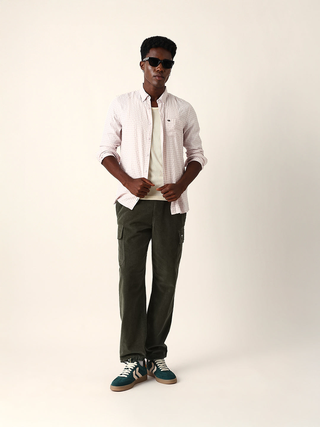 Light Pink Woven Micro-Checked Slim Fit Casual Shirt