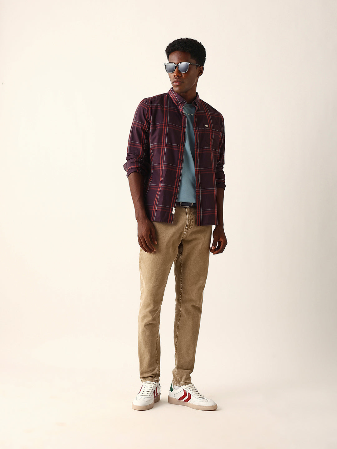 Maroon Woven Check Slim Fit Casual Shirt