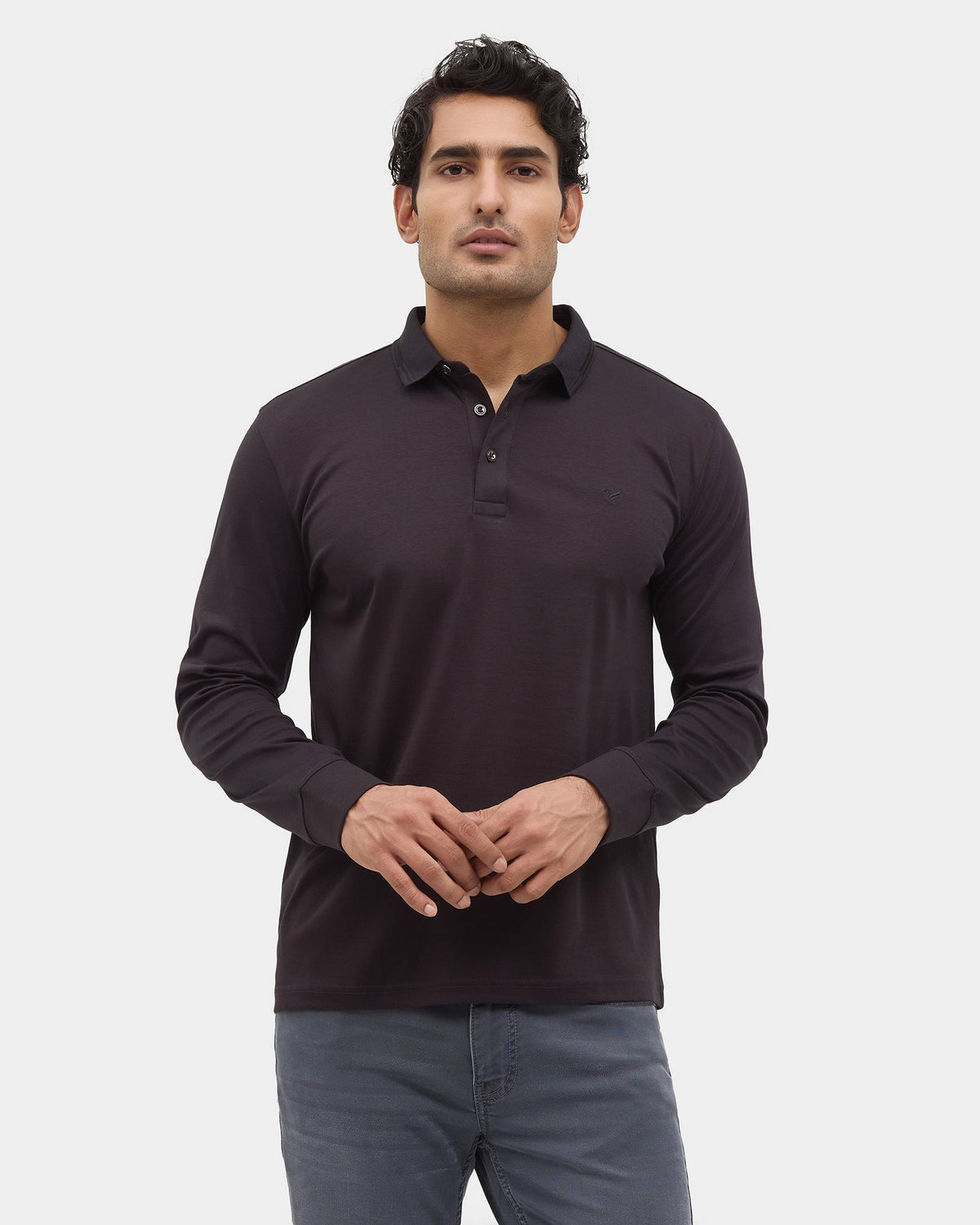 Charcoal Grey Polo Neck Solid Sweatshirt - Charlie