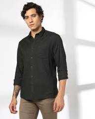 Men's Charcoal Grey Solid Casual Shirt | Premium Cotton Blend | Regular Fit | Full Sleeve