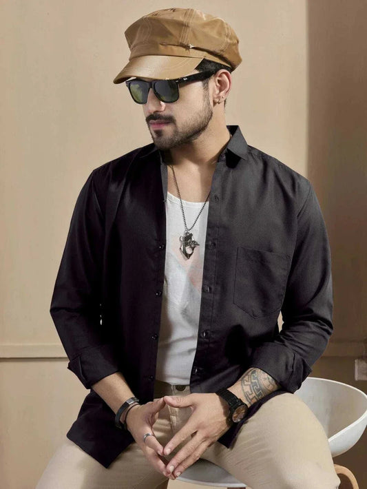 Men’s Solid Black Casual Full-Sleeve Shirt