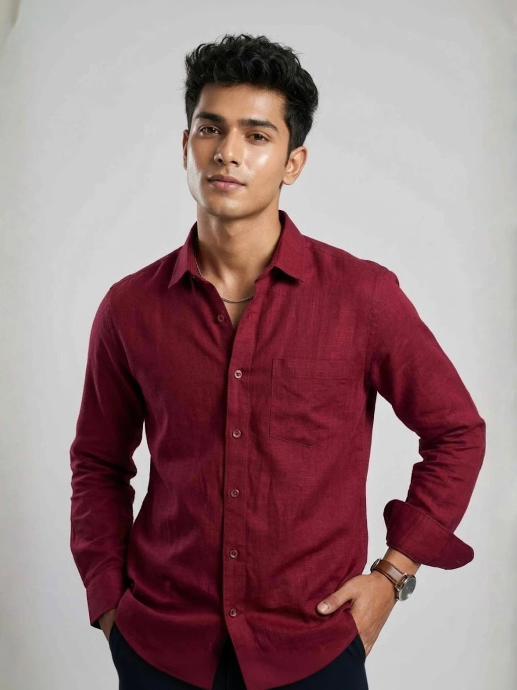 Men’s Premium Maroon Linen Shir