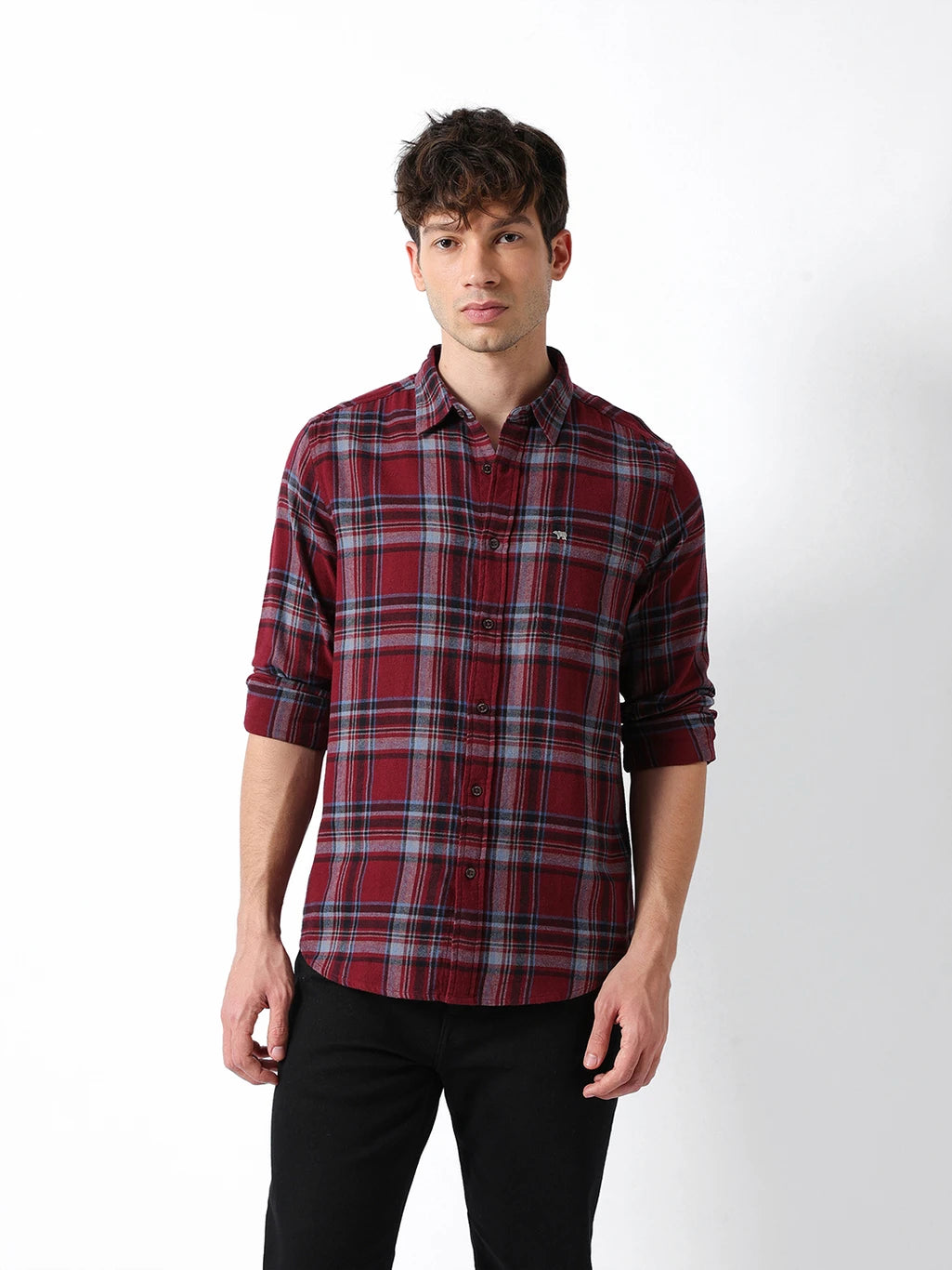Men Regular Fit Checkered Collar Casual Shirt