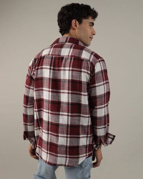 Men's Premium Maroon Check Overshirt | Casual Cotton Flannel Shirt