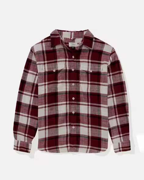 Men's Premium Maroon Check Overshirt | Casual Cotton Flannel Shirt