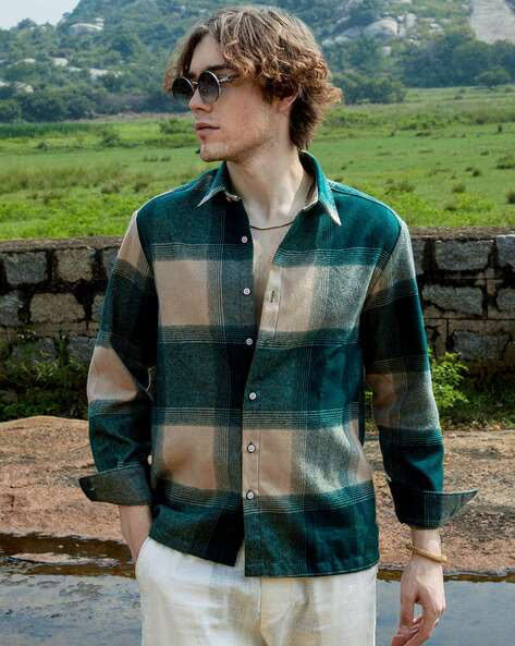 Men Oversized Checked Casual Shirt