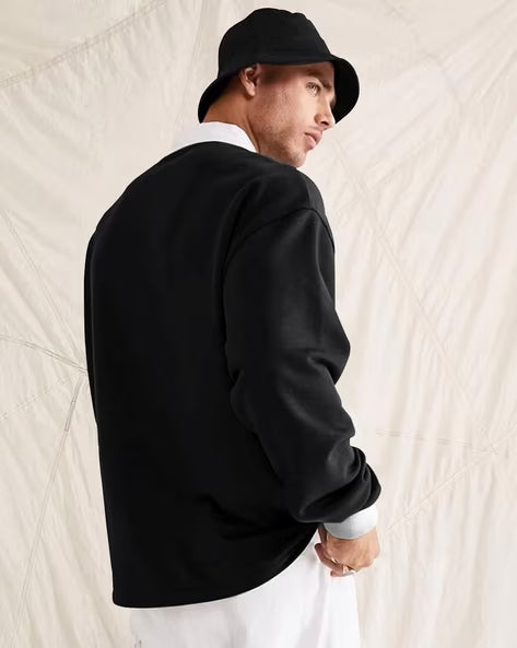 Men Typographic Print Oversized Fit Polo SweatShirt